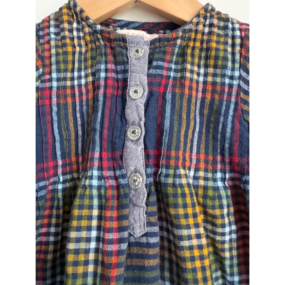 Pink Chicken NY Plaid Cotton Bubble Hem Dress Navy Multi Boho 12-18M - Picture 2 of 7